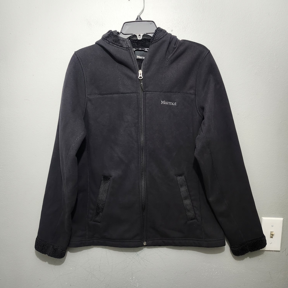 Marmot Blacck Hooded Fleece Lined  Jacket Size L